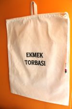 Büyük Boy Dekoratif Boncuklu Büzgülü Askılı Keten Ekmek Torbası 50x40cm - Görsel 3