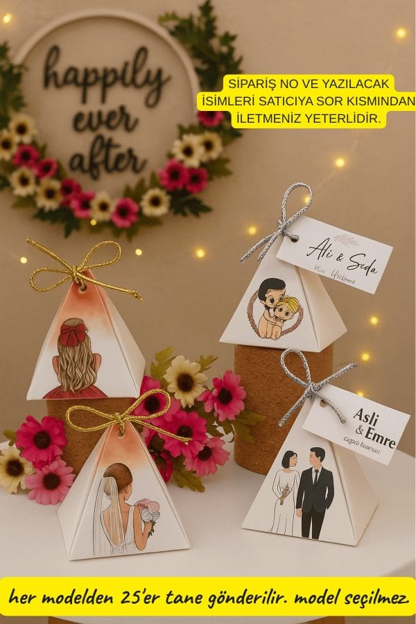 100 Adet 4 Model Mix Piramit Kutu - Kına Kutusu - Lokum Kutusu - Kına Hediyesi - Nişan Hediye