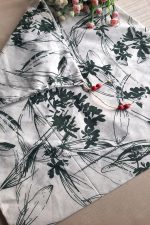 Yeşil Çiçekli Ekmeklik - Askılı Büzgülü Keten Ekmek Torbası 50x40cm - Görsel 3