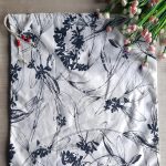 Lacivert Çiçekli Ekmeklik - Askılı Büzgülü Keten Ekmek Torbası 50x40cm