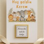 20 Adet Safari Kartlı Hoşgeldin Bebek Hedyelik - Sütlü Çikolata Kartlı - Mevlid Hediye - Okul Hediye