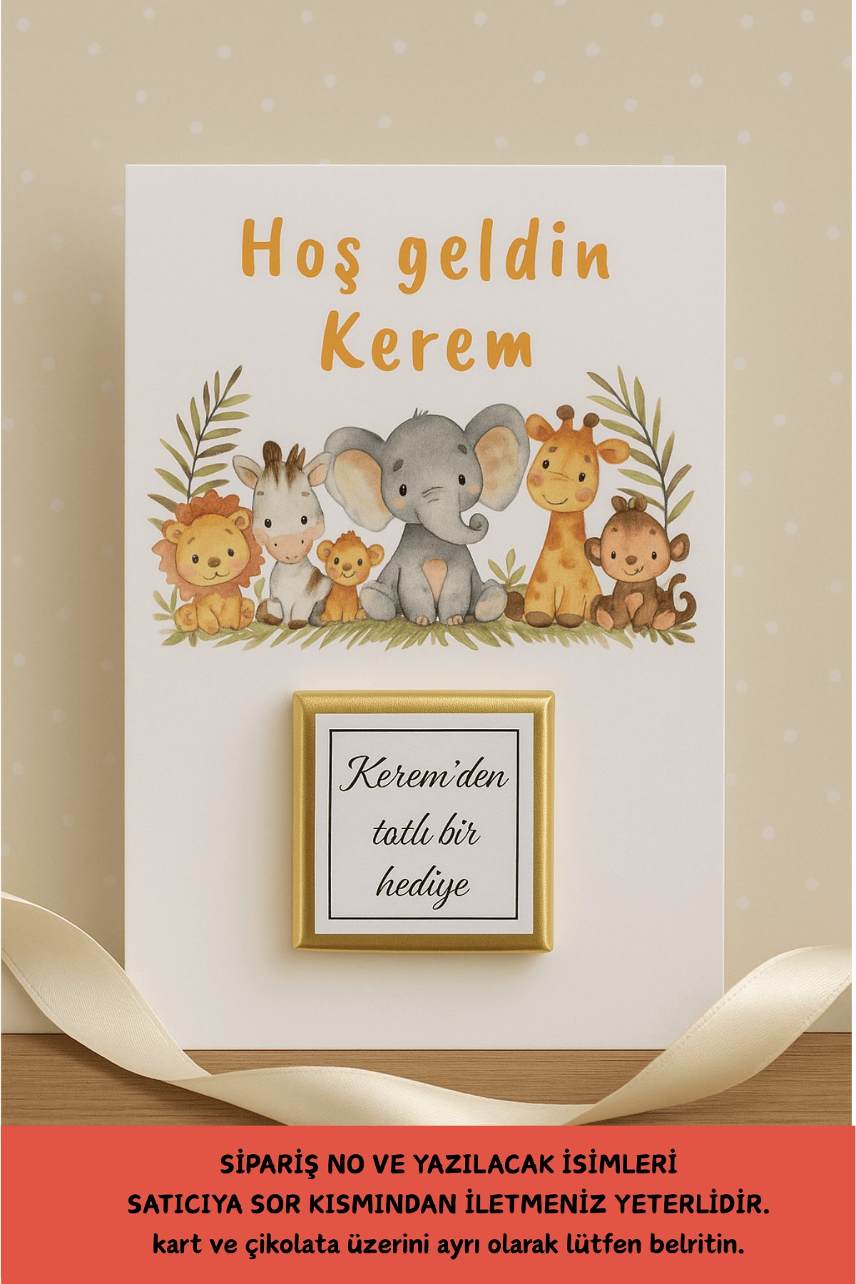 1881d9a31b48418da82913bcf27970e1.jpg 20 Adet Safari Kartlı Hoşgeldin Bebek Hedyelik - Sütlü Çikolata Kartlı - Mevlid Hediye - Okul Hediye - Görsel 1