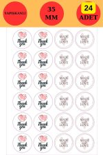 24 Adet - Thank You & Handmade With Love Sticker - Paketleme Sticker - Hediye Sticker -