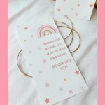 50 Adet Pembe Gökkuşağı Makrome Kartı - İstediğiniz Yazı Yazılır - 9x19cm