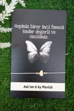 25 Adet Beyaz İnci Bileklik -Siyah Kelebek Kartlı - Nikah Hediyesi - Kına Hediyesi - İsim Yazılır - Görsel 2