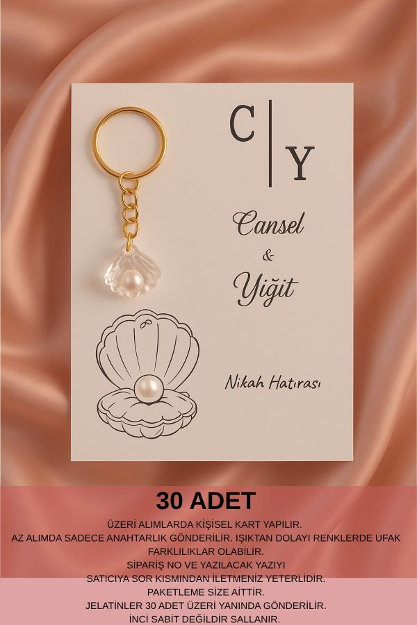 İstiridye İncili Anahtarlık | 10 Adet Kına Hediyesi - Yenidoğan Hediye - Nişan Hediyesi - Nikah