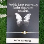 25 Adet Beyaz İnci Bileklik -Siyah Kelebek Kartlı - Nikah Hediyesi - Kına Hediyesi - İsim Yazılır