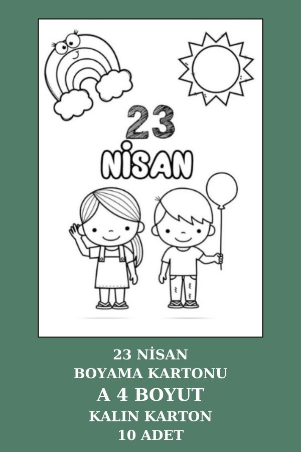 23 Nisan Boyama Kartonu - 23 Nisan Hediyesi - 10 Adet A4 Kalın Karton - Her boyaya uygun 1.hamur