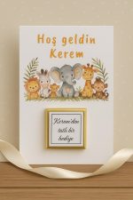 20 Adet Safari Kartlı Hoşgeldin Bebek Hedyelik - Sütlü Çikolata Kartlı - Mevlid Hediye - Okul Hediye - Görsel 2