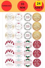 24 Adet - 8 Çeşit Yılbaşı Sticker - Yılbaşı Hediye Sticker - Yılbaşı Paketleme - Yılbaşı Süsü