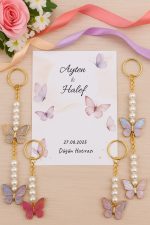 10 Adet Renkli Kelebek Kartlı Anahtarlık - Nişan Hediyesi - Nikah Hediyesi - Kına Hediyesi - Görsel 3