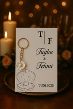 İstiridye İncili Anahtarlık | 10 Adet Kına Hediyesi - Yenidoğan Hediye - Nişan Hediyesi - Nikah - Görsel 3