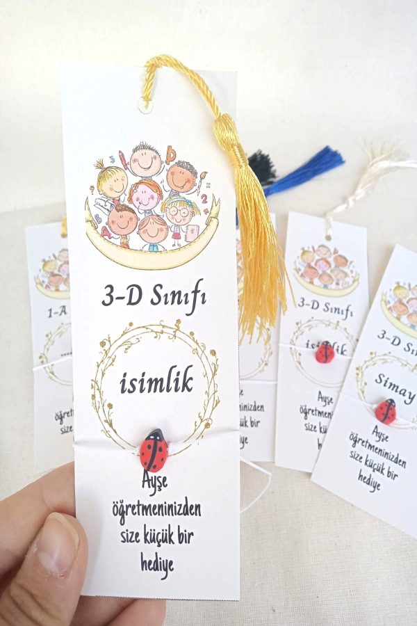40 Adet Püsküllü Kitap Ayracı ve Uğur Böcekli Bileklik - (İSİM KISMI BOŞ GÖNDERİLİR.)