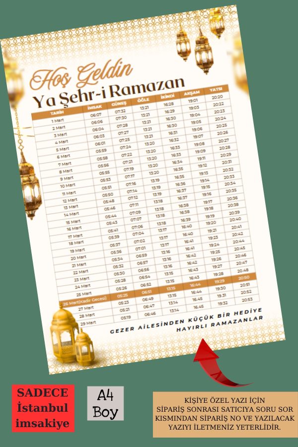 İstanbul İmsakiye | 5 Adet Kişiye Özel 2025  İstanbul İmsakiye - Kurumsal Ramazan İmsakiye  Hediye
