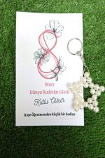 Kişiye Özel Yazınız Yazılır -10 Adet Kadınlar Günü Hediye - İnci Yıldız Anahtarlık - Kurumsal Hediye - Görsel 3