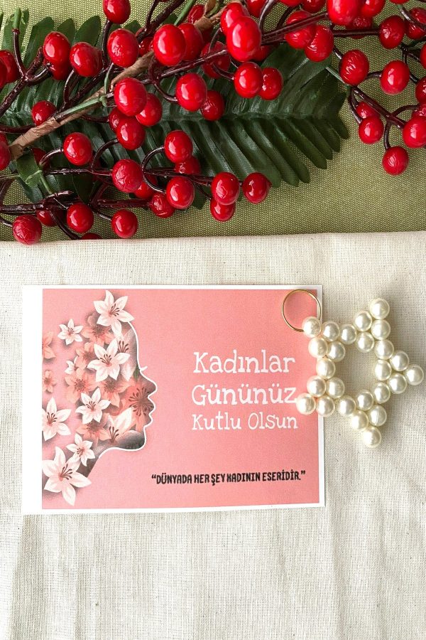 Women's Day- 5 Adet İnci Yıldız Anahtarlık - Kadınlar Günü Hediyesi