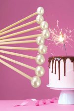 50 Adet İncili Pasta Kürdanı 6 Cm - İnci 8 Mm - Nişan Süsü - Cupcake & Pasta Süsü -