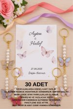 10 Adet Renkli Kelebek Kartlı Anahtarlık - Nişan Hediyesi - Nikah Hediyesi - Kına Hediyesi - Görsel 2