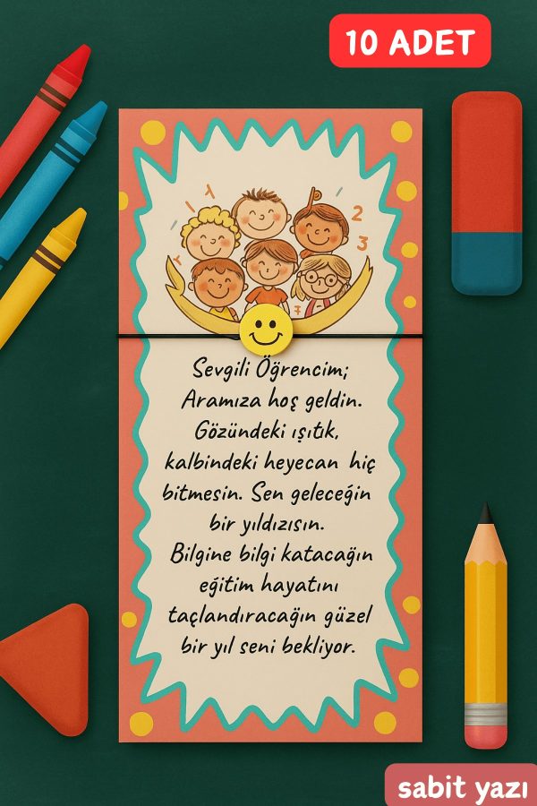 10 Adet Okul Hoşgeldin Kartlı Emoji Bileklik - Okul Hediyesi - Sınıfına Hoşgeldin - Öğrenci Hediyesi