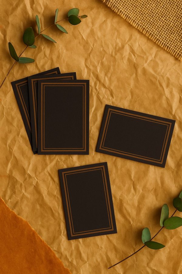 Siyah 50 Adet Gold Çerçeveli Not Kartı - 8x5cm - Hediye Paketleme Kartı - Kalın Kart