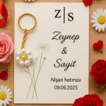 Kişisel Yazı 10 Adet Papatya Anahtarlık - Kına Hediyesi - Nişan Hediyesi - Nikah Hediyesi