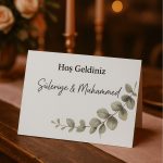 Zeytindalı Nişan Masa Kartı Çift Yön Baskı - 11x16cm - İsme Özel - Nişan Kartı - Nikah Kartı