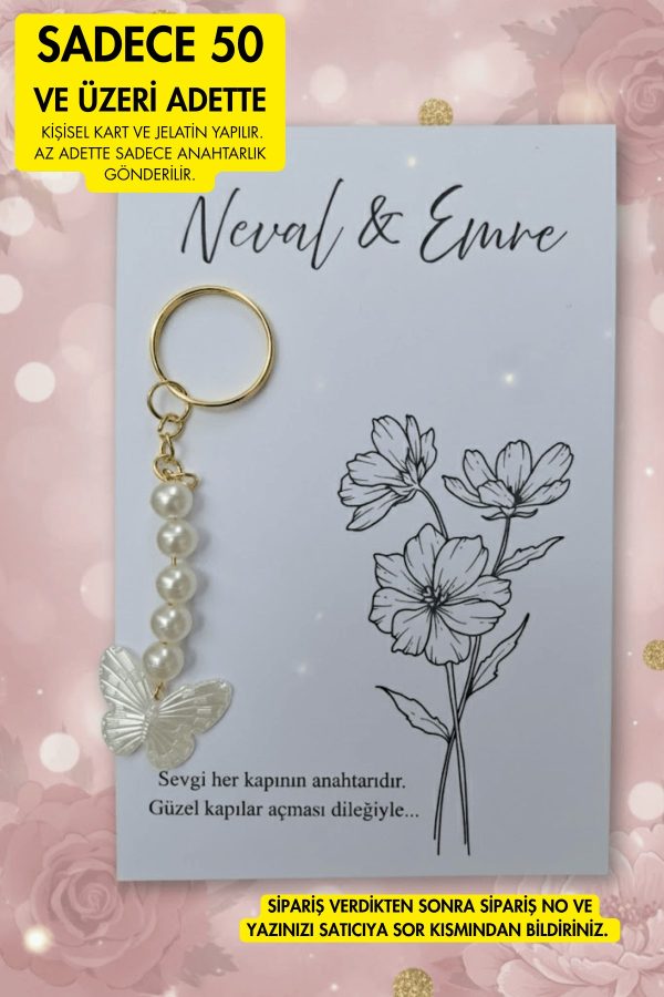 Butterfly Keychain | Kelebek Anahtarlık - 10 Adet - Kına Hediyesi - Nişan Hediyelik - Nikah Hediye