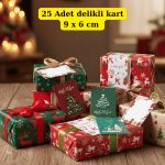 25 Adet Yılbaşı Paketleme Kartı - Gold İpli Süsleme Kartı - Yılbaşı Hediyesi - Not Kartı 5 Model