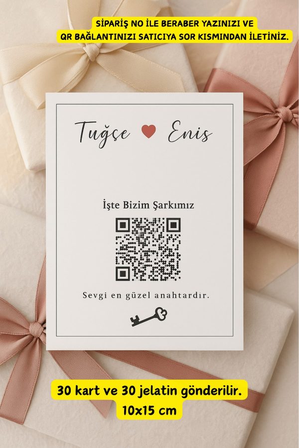 30 Adet QR Kodlu Kart ve Jelatin | Kına Hediyesi - Kişiye Özel Kart - Anahtarlık Kartı - 10x15