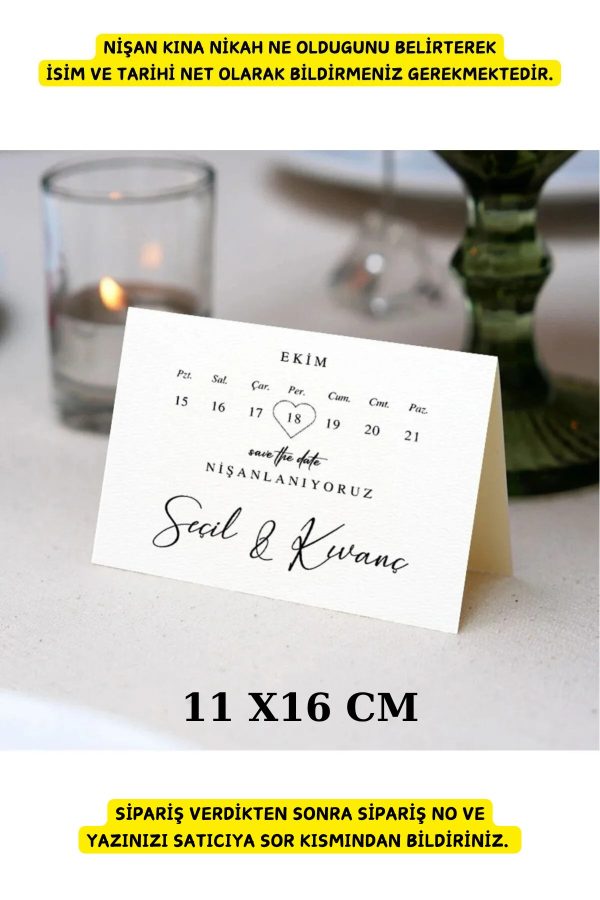 Takvim Masa Kartı - Nişan Konsept - Nikah Konsept - 10 Adet 11x16cm