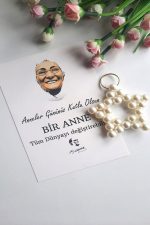 15 Adet İnci Anahtarlık - Zübeyde Hanım Kuşe Kartlı - Anneler Günü Hediyesi - Jelatinli - Görsel 2