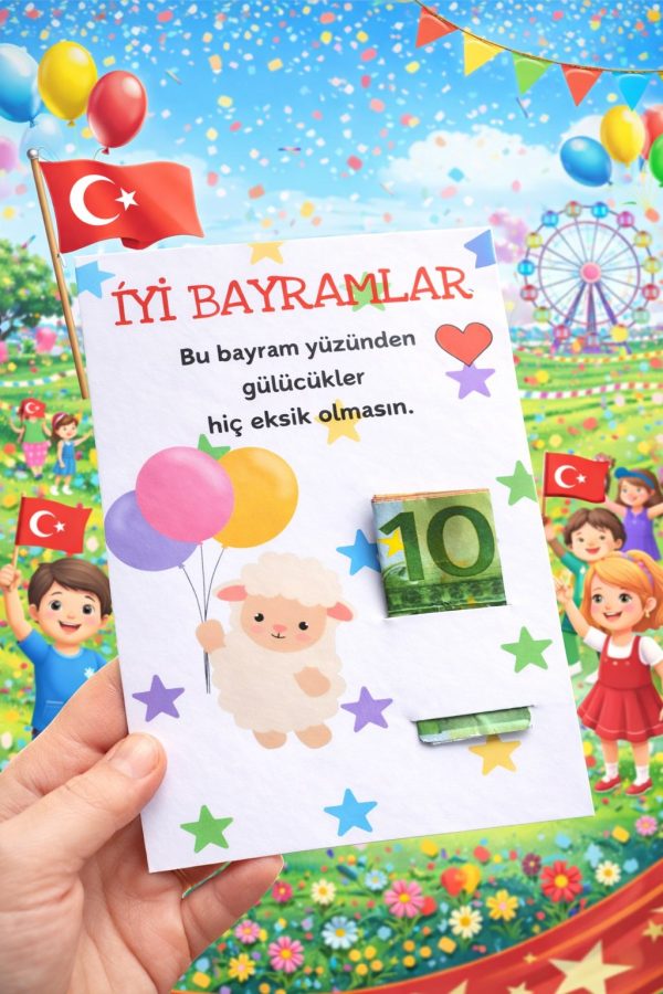 10 Adet Minnak Kuzucuk Bayram Kartı - Bayram Tebrik Kartı - Bayram Harçlık Kartı - Kurban Bayramı