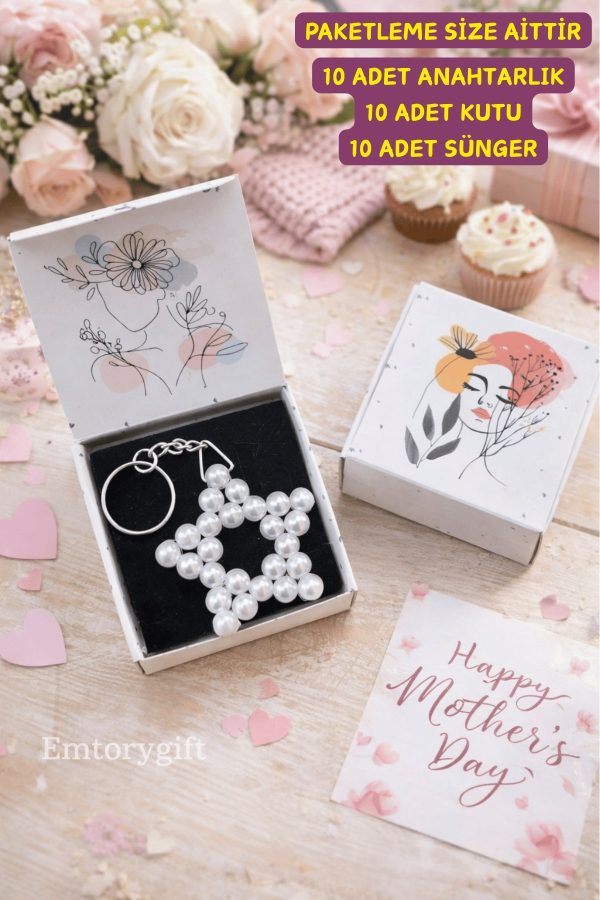 10 Adet Kutulu Anahtarlık - Kına Hediyesi - Nişan Hediyesi - Nikah Hediyesi - Soft Papatya