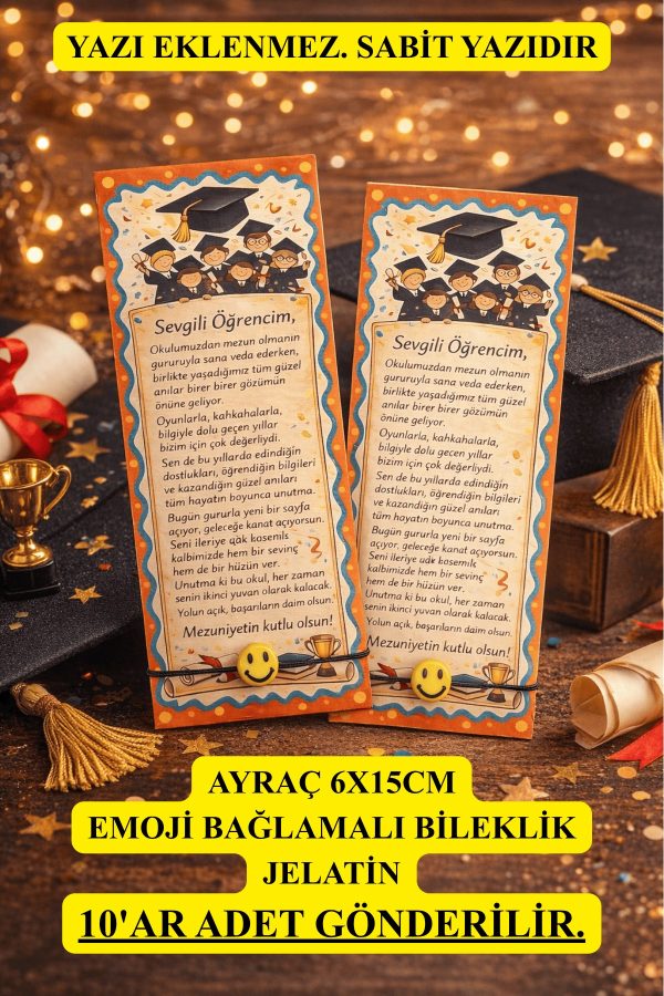 Lux Ayraç 6x15 - Mezuniyet Ayracı - Mezuniyet Hediyesi - Emojili Ayraç - 10 Adet