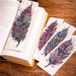 12'li Kuş Tüyü Kalem  Renkli Seri Kitap Ayracı - Kalın Kuşe - 4,5x15cm - Okul Hediye - Ayraç