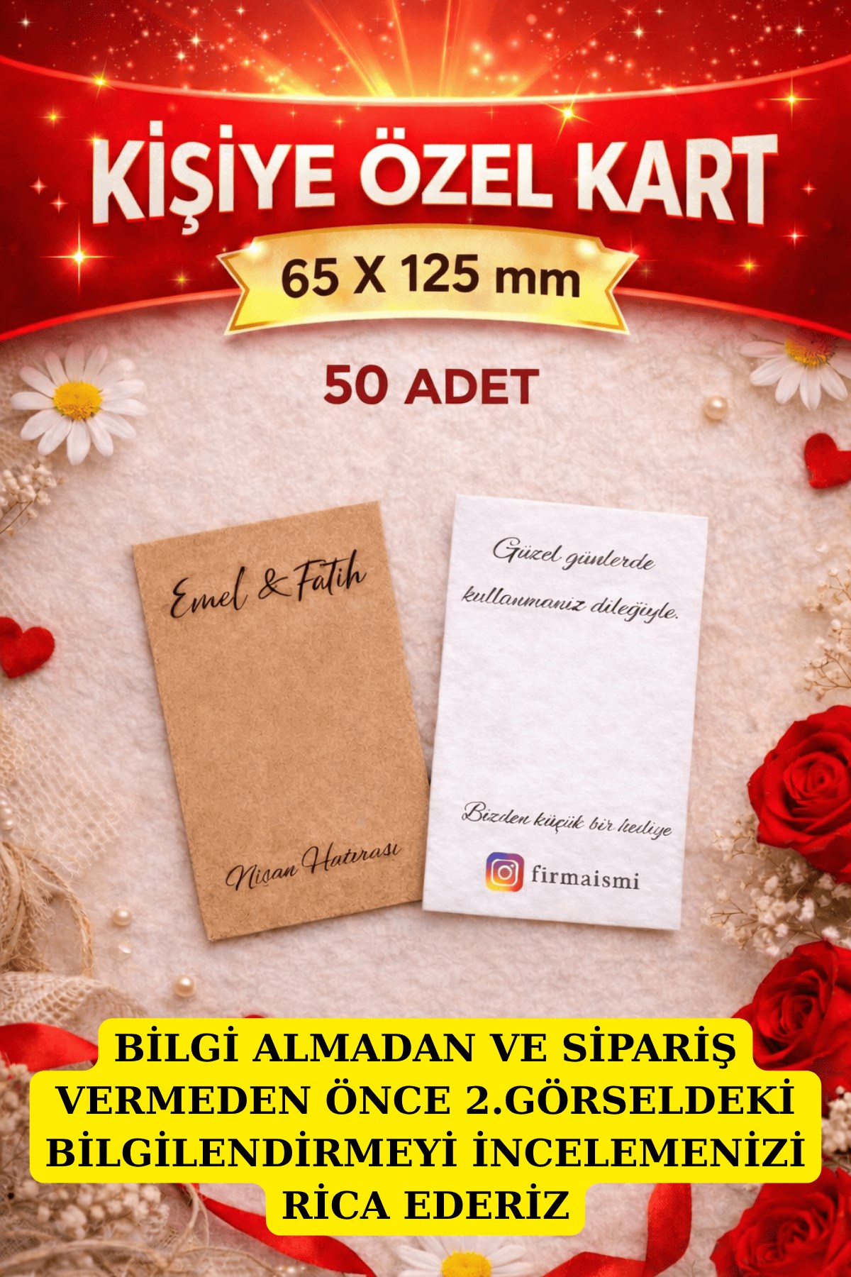 cc40ad56651c428aa6b219562cebbbde.jpg Kişisel Kart | 50 Adet Kişiye Özel Kart - Firmaya Özel Kart - Kartvizit - Teşekkür Kartı - 6,5x12,5 - Görsel 1